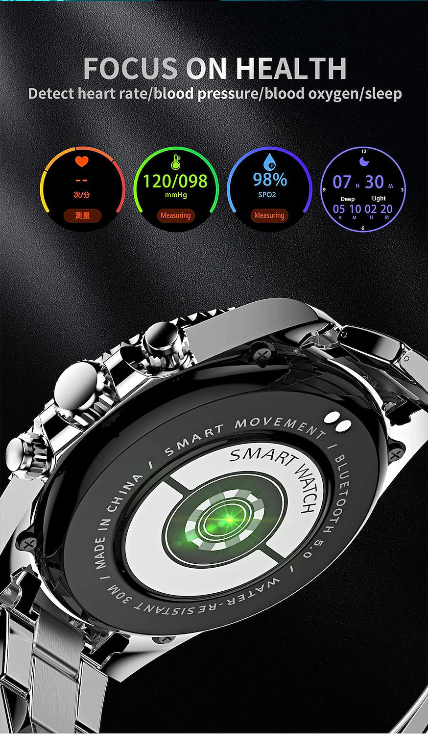 "Dive Master" Smart Watch Stainless Steel waterproof
